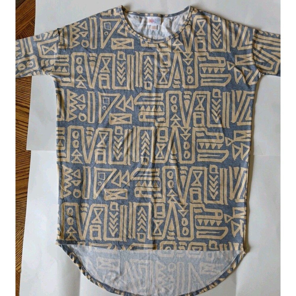 LuLaRoe Irma Tunic Womens XXS Gray/Tan Shortsleeve  Abstract Design